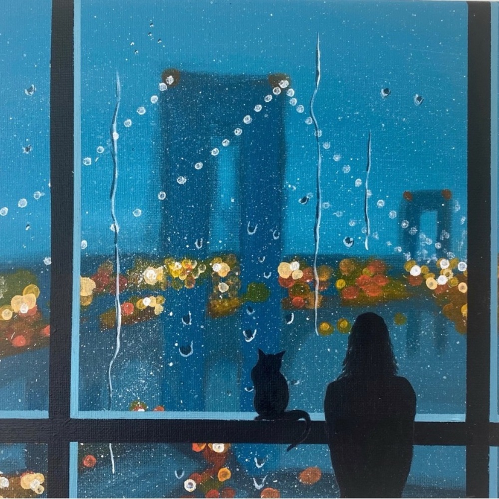 Brooklyn bridge rain view painting